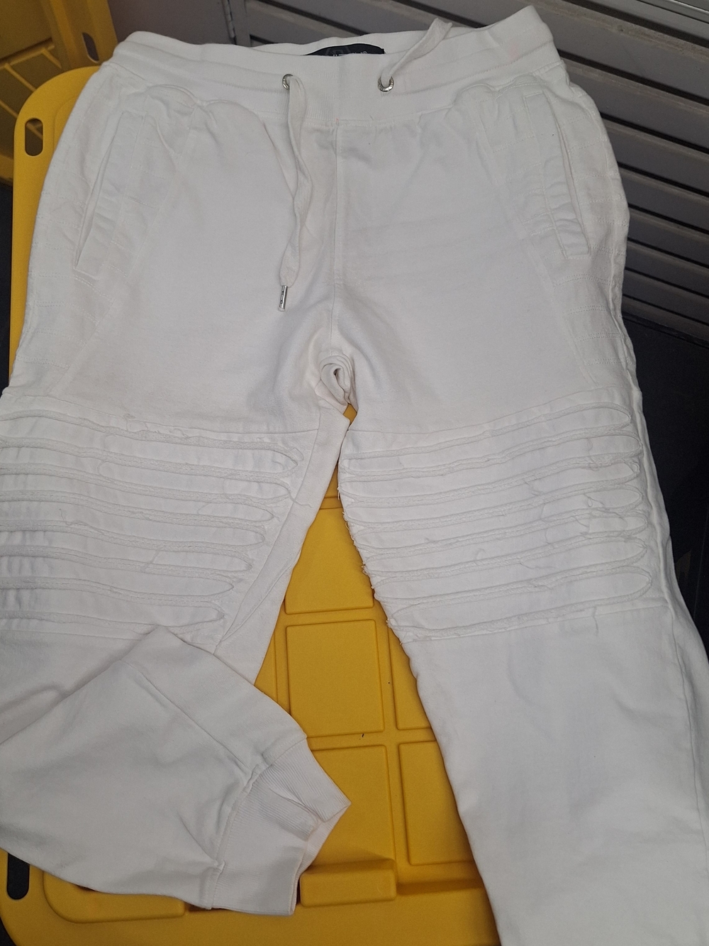 Men's White Ribbed Knee Jogger Sweatpants